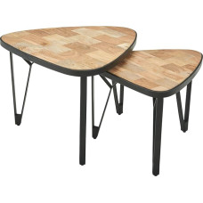 FineBuy Design Kohvilaud 2 Mango / Akaatsia täispuidust pesitsuslaud Kolmnurkne elutoa laud pruun koos metallist jalgadega, 2-osaline 2 pesitsuslaua komplekt puit / metall mustaga