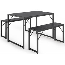 Bealife söögilaua 3-kohaline komplekt, köögilaud koos 2 pingiga, ruumi säästev, tugev terasraam, 3-osaline reguleeritava kõrgusega lauajalad, lihtne hoolduspind, söögituppa ja kööki (must)