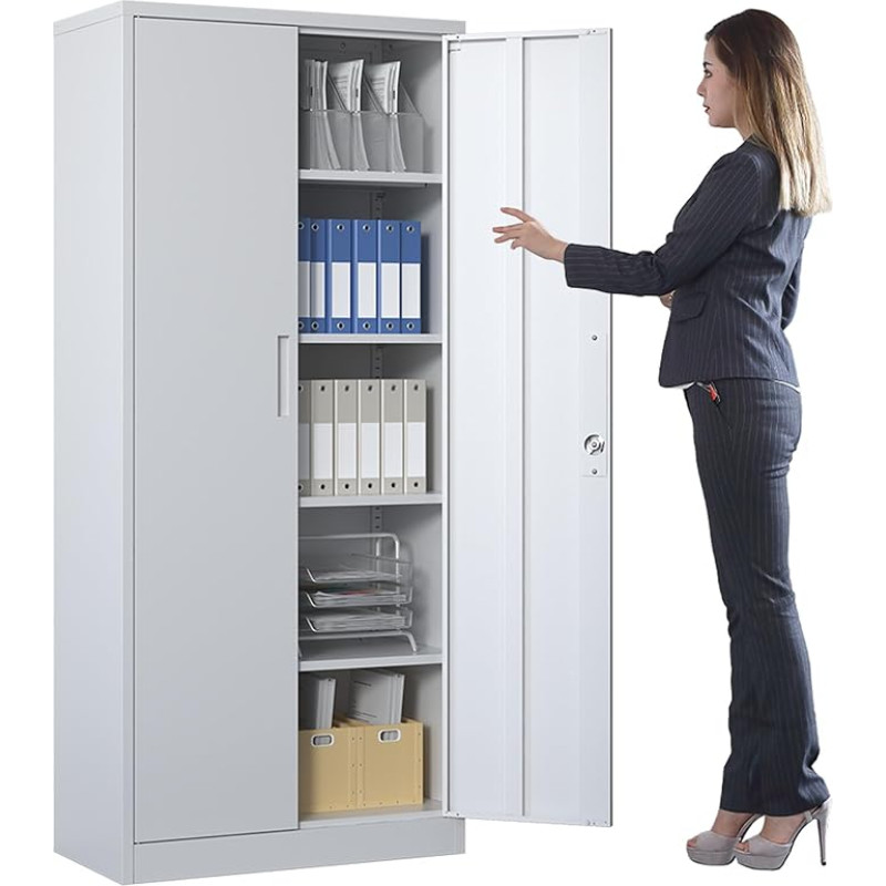 Failikapp, metallkapp, terasest hoiukapp, mitmeotstarbeline kapp, 3 reguleeritavat riiulit, 2 lukustatavat ust, kapid kontorisse, elutuppa, garaaži, 40D x 80W x 180H cm, valge