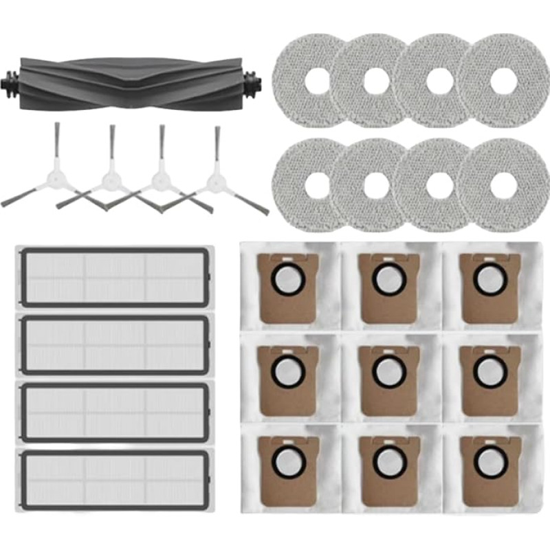 INF varuosade tarvikud Dreame L10S Ultra/S10 Pro, Xiaomi Robot tolmuimeja X10 Plus, 1 x peahari, 4 x filter, 4 x külgharjad, 8 x puhastuslapid, 9 x tolmukotid.