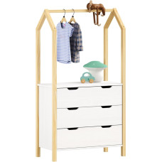IDIMEX Amira lastetoa riidekapp koos riidekoridoriga majakujul - naturaalne/valge, 3 sahtlit, integreeritud riidekoridor, panipaik riietele, mänguasjadele, raamatutele, mändi värvi