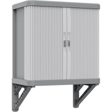 Terry, kahe lükanduksega rullitav ruumiline seinakapp sise- ja välitingimustes kasutamiseks, 2 reguleeritavat siseriiulit, hall, taaskasutatud plastist, mõõtmed: 59 x 36 x 59 cm