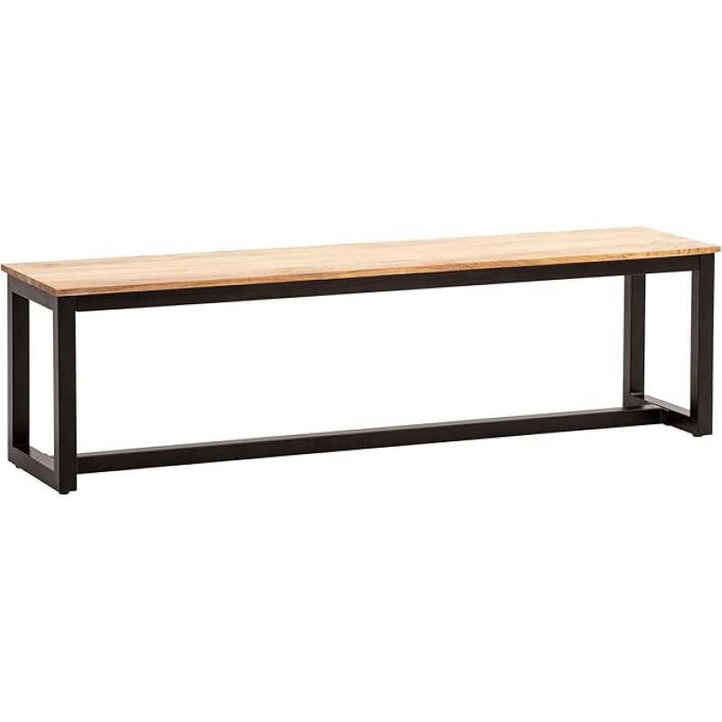 FineBuy Söögitoa pink 180 x 40 x 45 cm Akaatsia täispuidust metallist Loft stiilis söögilaud Puidust pink täispuidust ilma seljatoeta köögipink söögipink tööstuslik pink suur