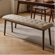 Cttasty sissepääsupink, täispuidust söögipink, voodi otsa pehmendatud PU nahast istmega, magamistoapink, 120cm L x 32cm W x 45cm H (beež)