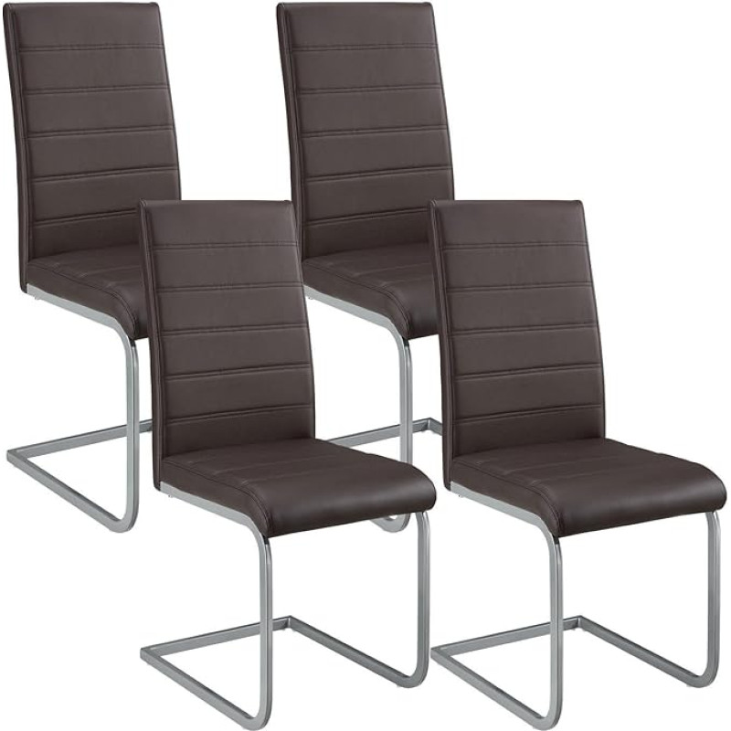 Juskys Vegas Cantilever Chairs with Backrest, Made of Metal and Faux Leather, Modern Chairs for the Dining Room, Living Room and Kitchen, Set of 4, Brown