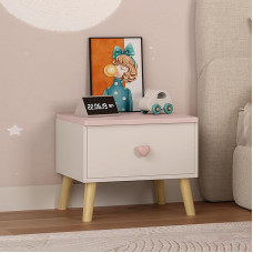 [en.casa] Sandnes Children's Bedside Table 31 x 38 x 30 cm with Drawer Bedside Table for Children's Room Wooden Legs White/Pink