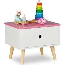Relaxdays Children's Bedside Table with Drawer, HBT 31 x 38 x 30 cm, Children's Room, Small Chest of Drawers, Wood & MDF, White/Pink