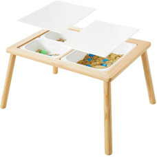 Asweets Montessori Children's Table, Sensory Table with 3 Storage Spaces and Removable Worktop, Sensory Table Painting Table, Multi-Purpose Wooden Table, Play Sand and Water Table for Children from 3