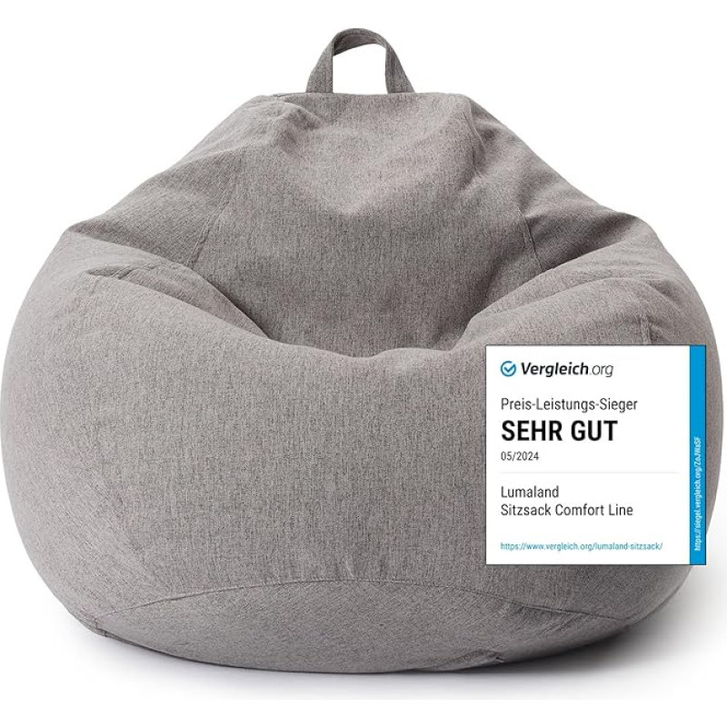Lumaland Comfort Line XL Indoor Bean Bag - 90 x 110 x 50 cm - Floor Cushion, Bean Bag Chair - 250 L - EPS Beads Filling - Light Grey