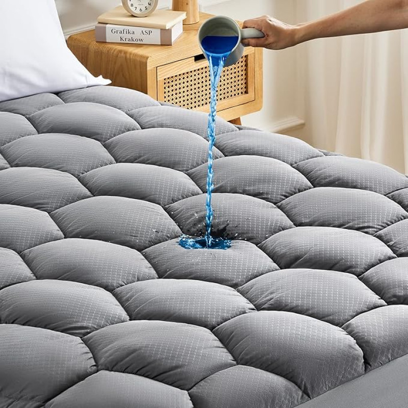 SONIVE Waterproof Mattress Protector, Soft Mattress Topper, Thin Breathable Mattress Topper, Suitable as Mattress Protector Cover, Washable, 180 x 200 cm, Grey