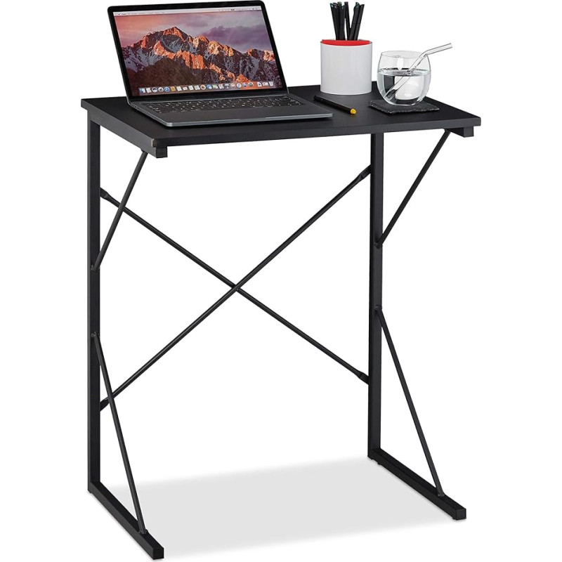 Relaxdays Small Desk, H x W x D 75 x 60 x 40 cm, Compact Computer Desk, Laptop Work Table, MDF & Metal, Black