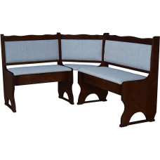 k koma Corner Bench Made of Solid Pine in Walnut with Light Grey Upholstery - Rustic Furniture Set for Kitchen & Dining Room (100 x 100 cm)