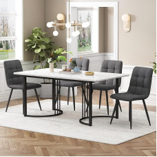 Gegtuon Dining Table with 4 Chairs for 4 People, 140 x 80 cm, 5-Piece Rectangular Table for Kitchen, Modern Kitchen Table with Black Table Legs, Dining Set for Dining Room, Living Room, Linen, Dark