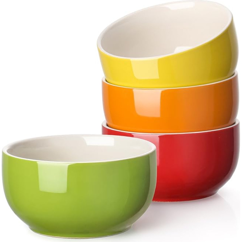 LIFVER Cereal Bowls, 4 x 20 oz Soup Bowls, Premium Porcelain Dessert Bowls, Bowl Dishwasher, Microwave Safe, Colourful