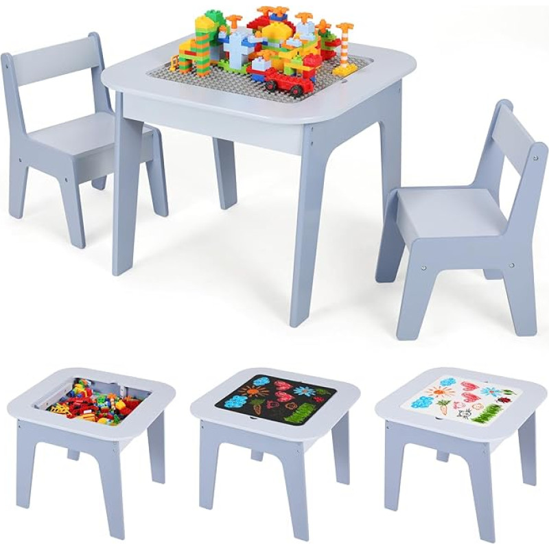 MAMIZO Children's Table with 2 Chairs, Children's Seating Set, Children's Table, Children's Furniture for Children's Room, Storage Space, Children's Table Chair Set, Painting Table & Building Plate