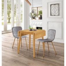 Hallowood Furniture Ledbury Light Oak Dining Table and Chairs, Set of 2, Drop Leaf Table and Grey Leather Look Dining Chairs with Wood Effect Legs Dining Set for Home and Cafe