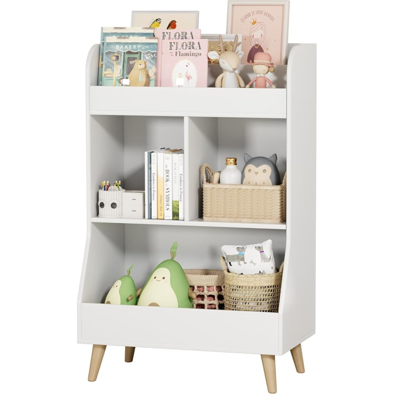 MAMIZO Children's Shelf, Bookcase, Children's Toy Shelf, Children's Room Shelf Made of MDF, Toy Storage, Montessori Bookcase, Children's Bookcase, Children's Bookcase, with 2 Shelves, 3 Open