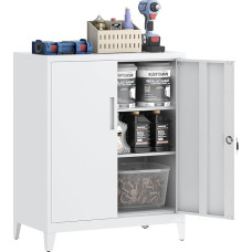 Filing Cabinet, Lockable Garage Cabinet, 2 Tier Office Cabinet, Workshop Cabinet with Adjustable Shelves, for Office, Garage and Utility Room, 40 x 80 x 100 cm, White