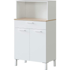 Habitdesign Kira Kitchen Side Cabinet 2 Door + 1 Drawer - Arctic White and Canadian Oak Finish - 126cm (H) x 72cm (W) x 40cm (D)