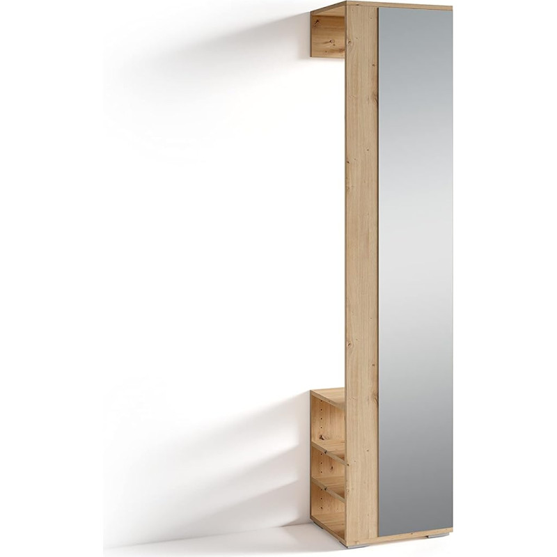byLIVING Ben/Wardrobe Artisan Oak Look Light Brown with Mirror / Mirror Cabinet for Hallway with Clothes Rail and Shelf W 40 x H 184 x D 35 cm