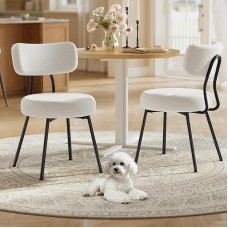 VASAGLE KDC110W01 Dining Room Chairs Set of 2 Kitchen Chairs Upholstered Chair Fleece Surface Curved Back Steel Frame Modern Cream White