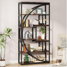 Tribesigns Industrial Bookcase 180 cm Height - 5-Tier Vintage Brown Shelf with 8 Open Compartments, Sturdy Shelf Unit for Living Room / Home Office