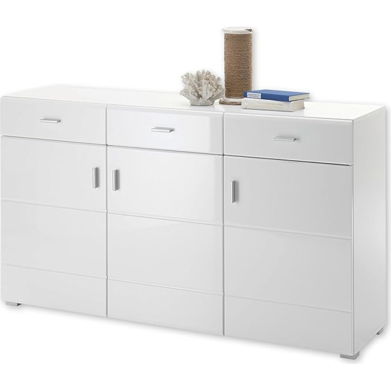 Enrique Sideboard, White High Gloss - Modern Chest of Drawers with Drawers and Lots of Storage Space - 150 x 86 x 42 cm (W x H x D)