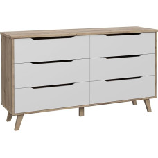 Forte VANKKA Chest of Drawers with 6 Drawers, Engineered Wood, Planked Oak/White, W x H x D: 154.7 x 86.3 x 42 cm