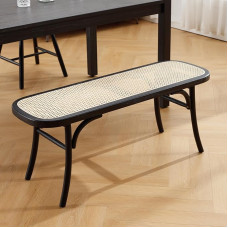 chairus Dining Room Bench Rattan Kitchen Benches Garden Bench Wooden Dining Bench Entrance Bench for Living Room Balcony (Black)