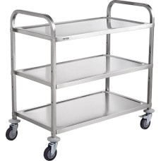 VEVOR Kitchen Trolley, 3 Tiers, Laboratory Trolley with 450 lb Capacity, Stainless Steel Serving Trolley, Clearing Trolley, Transport Trolley, Rollable Storage Trolley with 6 Hooks, for Indoor and