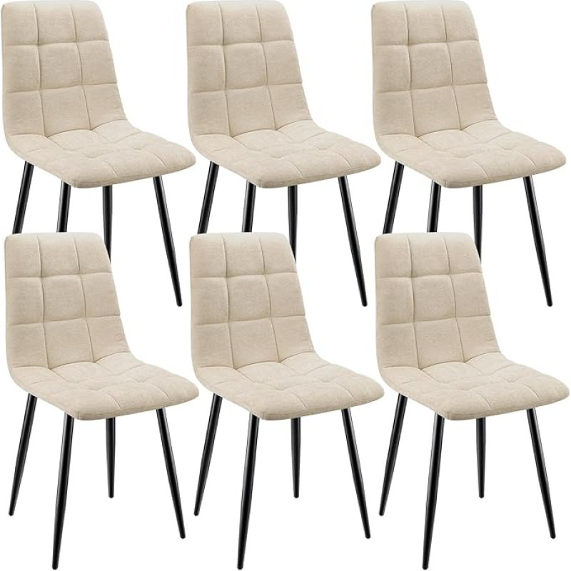 ANVOFONG Dining Room Chairs, Set of 6, Kitchen Chairs Made of Linen Fabric, Upholstered Chairs with Iron Feet, Chair Bedroom, Living Room Chairs, Khaki