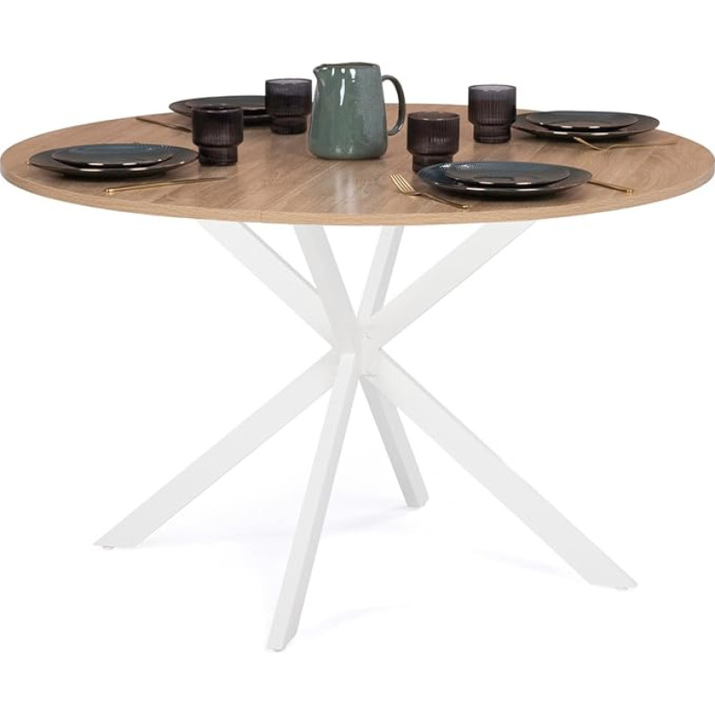 IDMarket Alix Round Dining Table 4-6 Seater Spider Base Wood and White 110cm