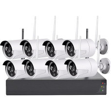 VisorTech Camera Set: Wireless Surveillance System: HDD Recorder, 8 QHD Cameras, App Access (Camera Surveillance, System, Alarm Motion Sensor)