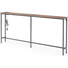 ZZINOKE Console Table Wood 180 cm with Charging Station, 180 D x 20 W x 80.5 H cm Narrow Console Table, Industrial Entrance Table, Sofa Table for Entrance Area, Hallway, Foyer, Living Room, Vintage