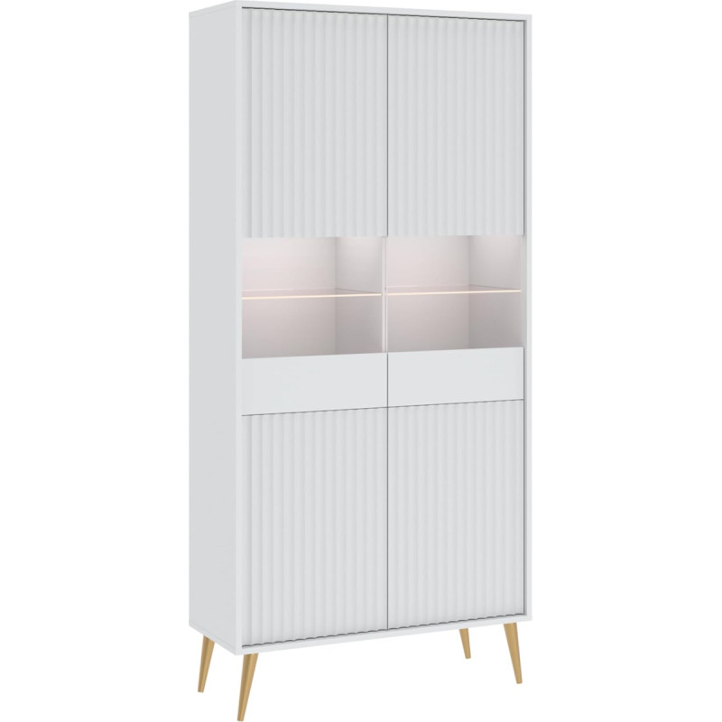 Oggi Celbi Display Cabinet Four Doors White 193 x 91 x 40 cm Cabinet Shelf 16 mm Laminate Panel 10 Shelves Glossy