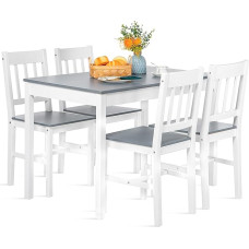 FURNITABLE Dining Table with 4 Chairs, Pine Wood Dining Set for Dining Room, Kitchen, Living Room, Grey and White