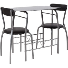 Flash Furniture Black Metal Glass Dining Table and Chairs Set of 3