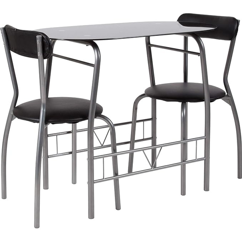 Flash Furniture Black Metal Glass Dining Table and Chairs Set of 3