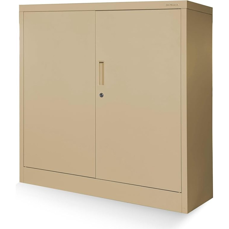 Jan Nowak Small Filing Cabinet C001B Office Cabinet Metal Cabinet Storage Cabinet 2 Adjustable Shelves Powder Coated Lockable 92.5 cm x 90 cm x 40 cm (Beige)