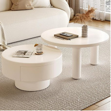White Nesting Table Set with Large Drawers, High Leg Design, Sturdy and Easy to Assemble, Stackable Coffee Tables for Living Room and Bedroom 31