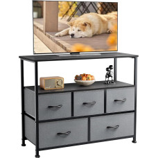 DUMOS Chest of Drawers with Drawers - Chest of Drawers & Sideboards Suitable for Bedroom, Chest of Drawers with 5 Drawers, TV Cabinet with Sturdy Steel Frame, Ideal for Bedroom, Living Room (Grey)