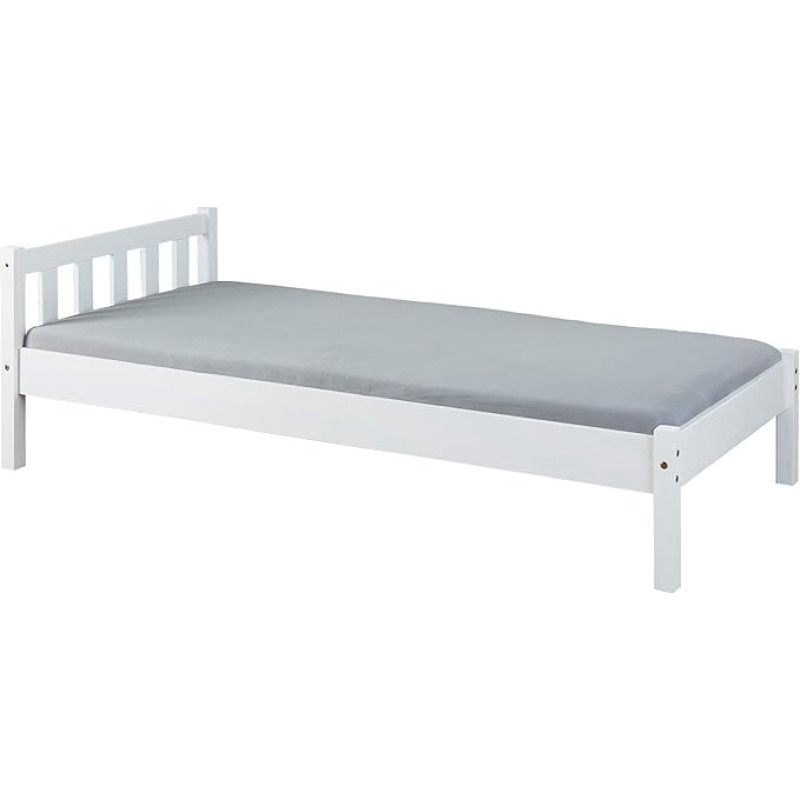 Inter Link - Wooden Bed - Bed Frame - Youth Bed Guest Bed - Single Bed - Modern Bed Made of Solid Pine Wood - Without Slatted Frame - White Varnished - Vilmar 90 x 200 cm