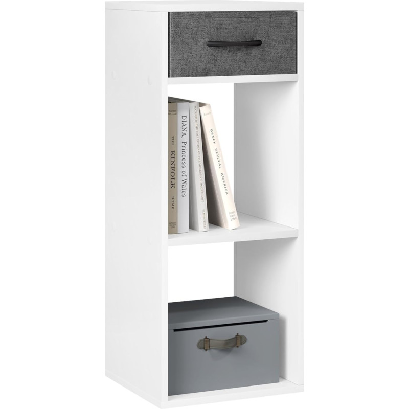 WOLTU SK055ws Bookcase with 3 Levels, Standing Shelf with 1 Fabric Drawer, 2 Cubes, Open Shelf, Storage Shelf, Small, for Living Room, Bedroom, Children's Room, 32.4 x 80 x 30 cm, White