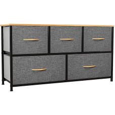 YITAHOME Chest of Drawers with 5 Drawers Fabric for Bedroom, Living Room, Children's Room, Hallway, Dark Grey Storage Cabinet
