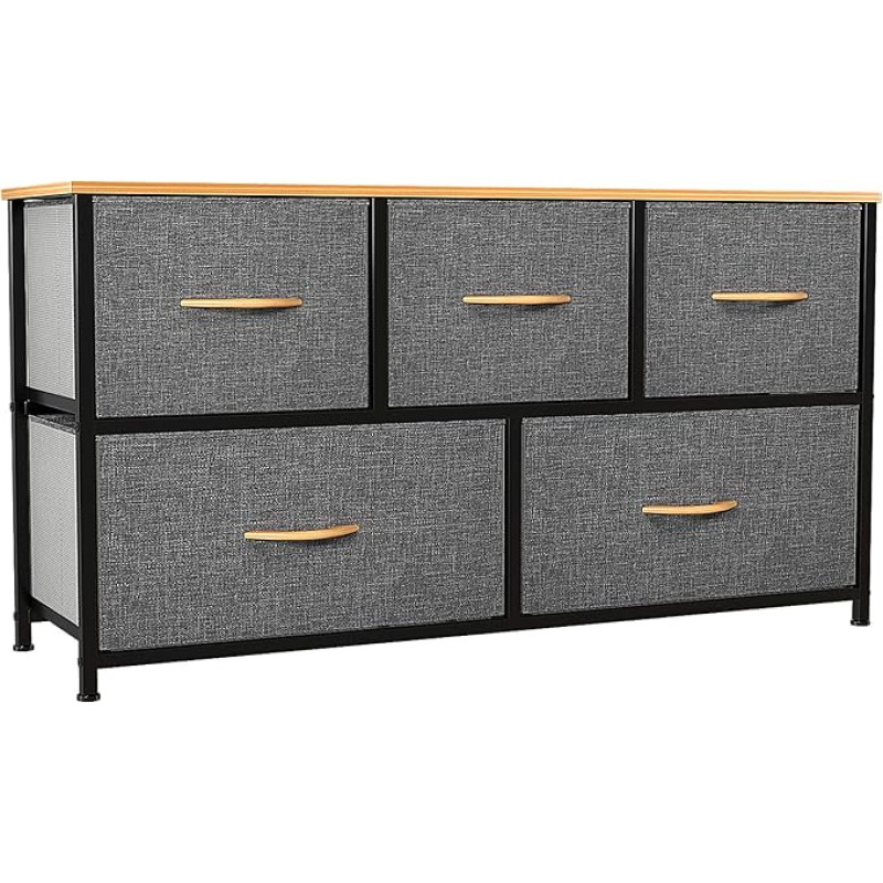 YITAHOME Chest of Drawers with 5 Drawers Fabric for Bedroom, Living Room, Children's Room, Hallway, Dark Grey Storage Cabinet