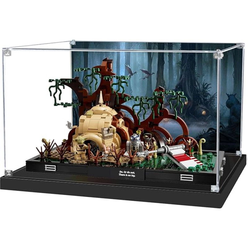 icuanuty Acrylic Display Case for Lego 75330 Diorama Yoda's Hut on Aagobah, Dustproof Display Case for Models Collectibles (Display Case Only, Not for Lego Set) (with Background)