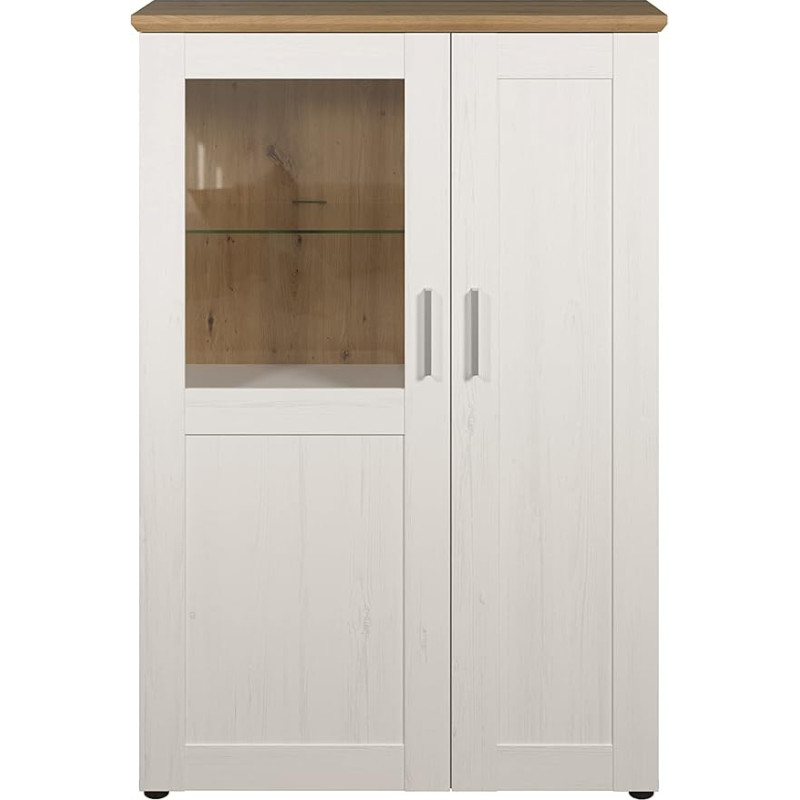 trendteam smart living - Shade - Display Cabinet - Andersen Pine White/Artisan Oak - Living Room Cabinet with 7 Compartments - (W x H x D) 95 x 194 x 38 cm - Silver-Coloured Handles