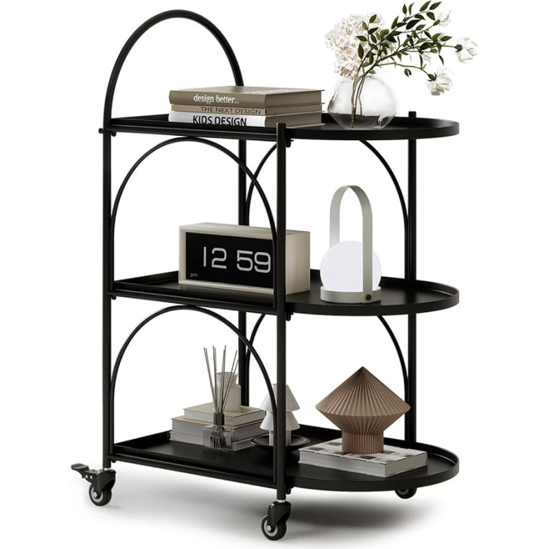 Nixaruy Serving Trolley, Rolling Cart Bar Cart for Home, Metal Kitchen Trolley with Storage Space, Drinks Trolley with Wheels for Kitchen and Living Room (Black)