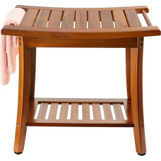 Utoplike Teak Shower Bench with Carry Handles, Portable Wooden Spa Bath Stool with Towel Rail, 22 x 13 x 18.5 inches, Water Resistant, Perfect for Indoor and Outdoor Use