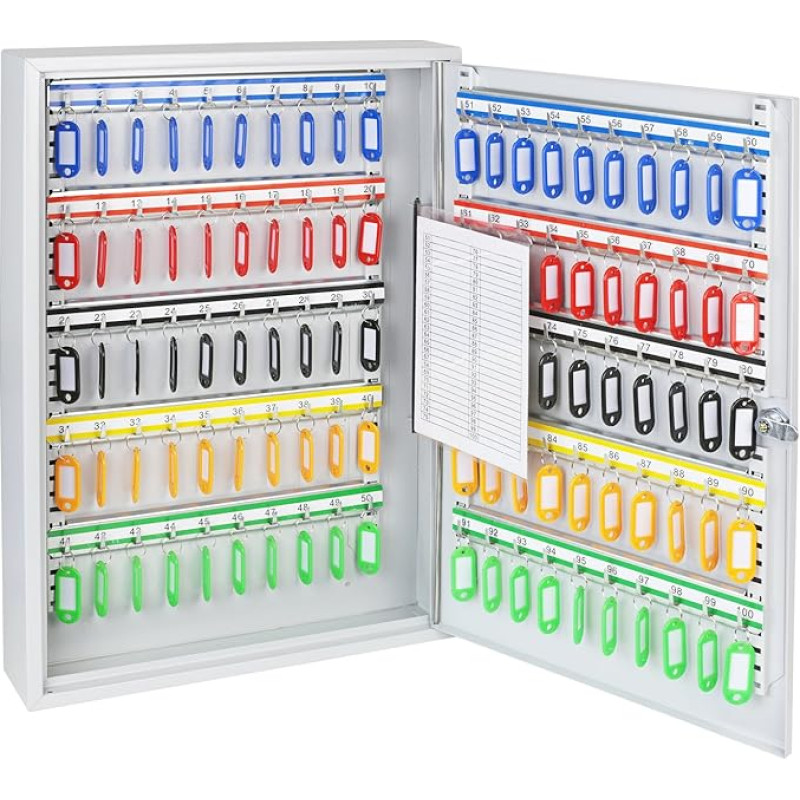 HMF Key box, 550 x 380 x 80 mm, 100 hooks, light grey